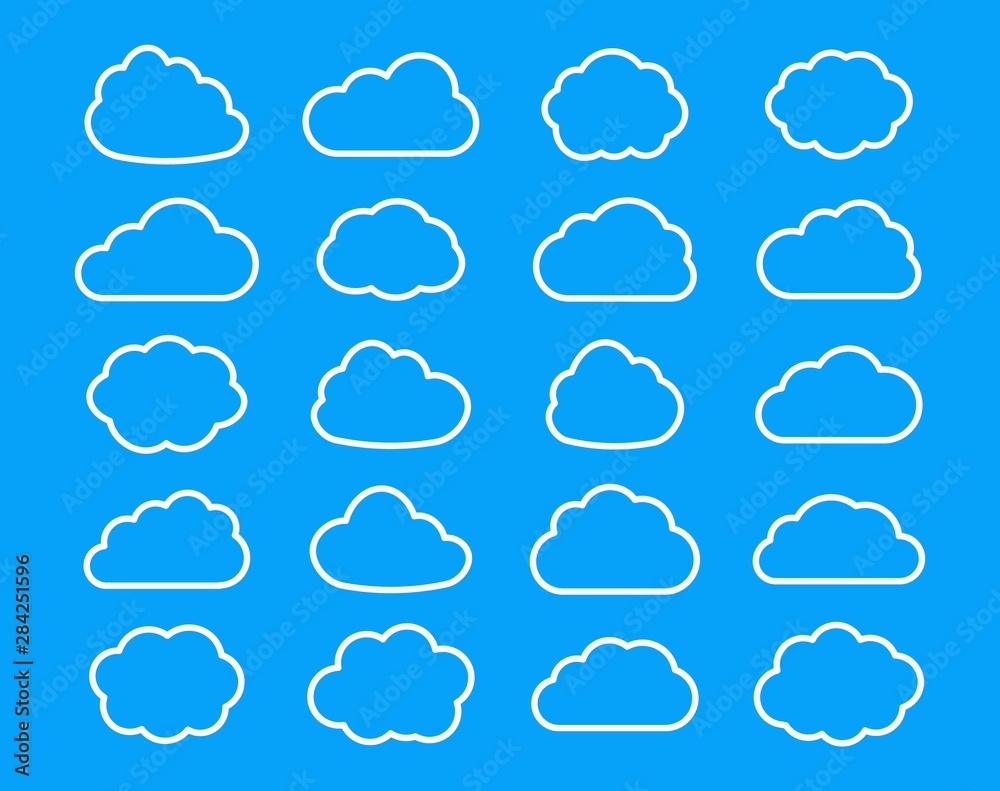 Set outline cloud icon for website, app, ui and logo. Storage solution element, databases, networking, cloud and meteorology concept. Set outline cloud icon for website, app, ui and logo. Storage solution element, databases, networking, cloud and meteorology concept.