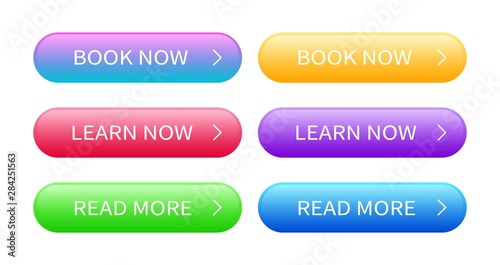 Set of abstract modern web buttons. Ready template of vector buttons of different colors for web design isolated on white background.