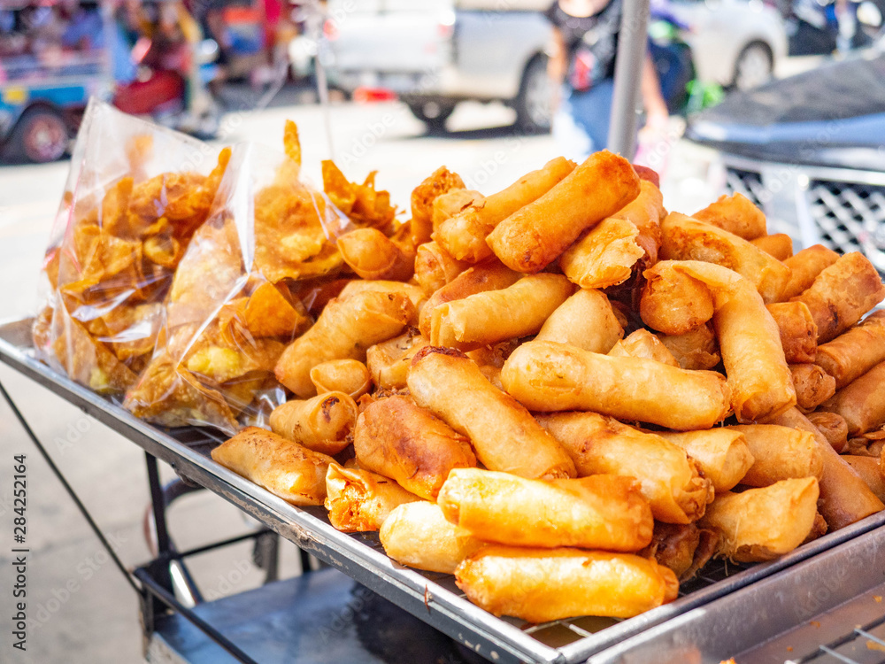 Spring Rolls with vermicelli,In the market (Sampeng),Street food Thailand,Sun Shining Spring Rolls with vermicelli,In the market (Sampeng),Street food Thailand,Sun Shining