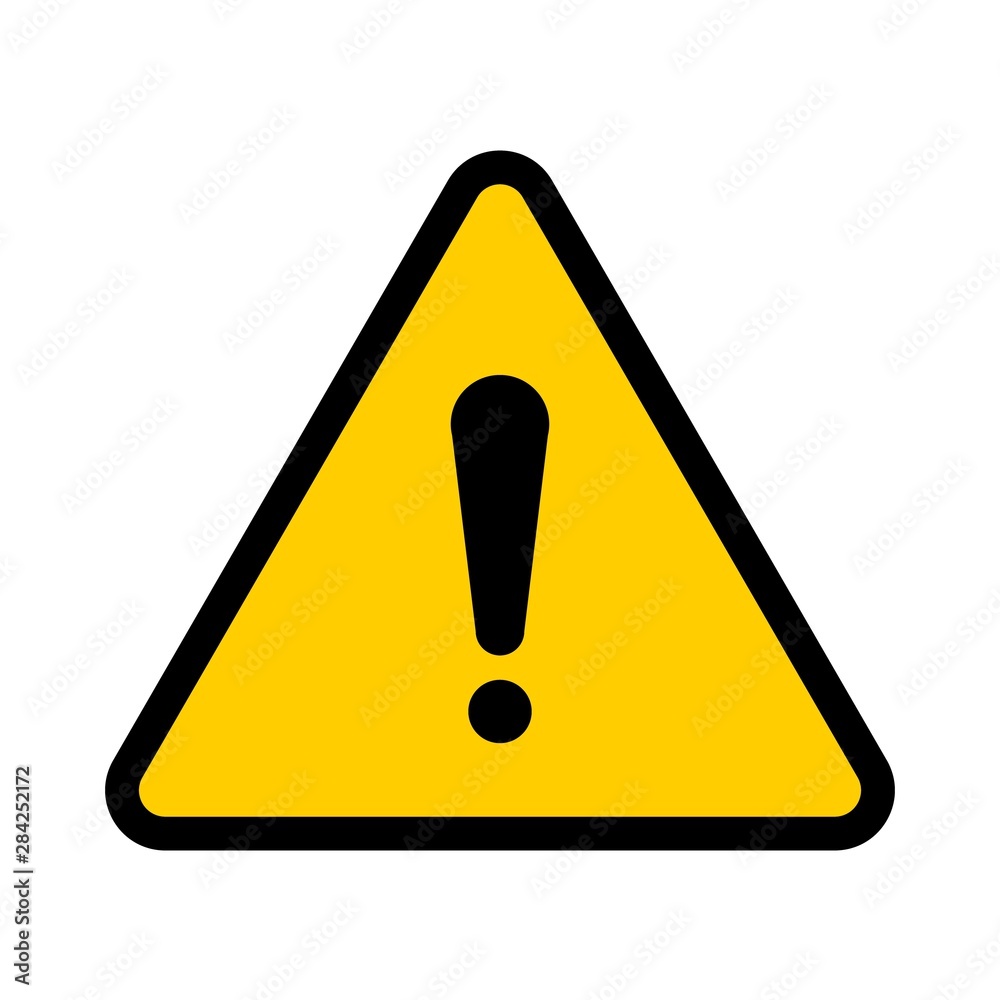 Flat yellow hazard warning symbol. Warning icon and sign of danger isolated on white background for use on web design, typography, ui, app, on the road and construction. Flat yellow hazard warning symbol. Warning icon and sign of danger isolated on white background for use on web design, typography, ui, app, on the road and construction.