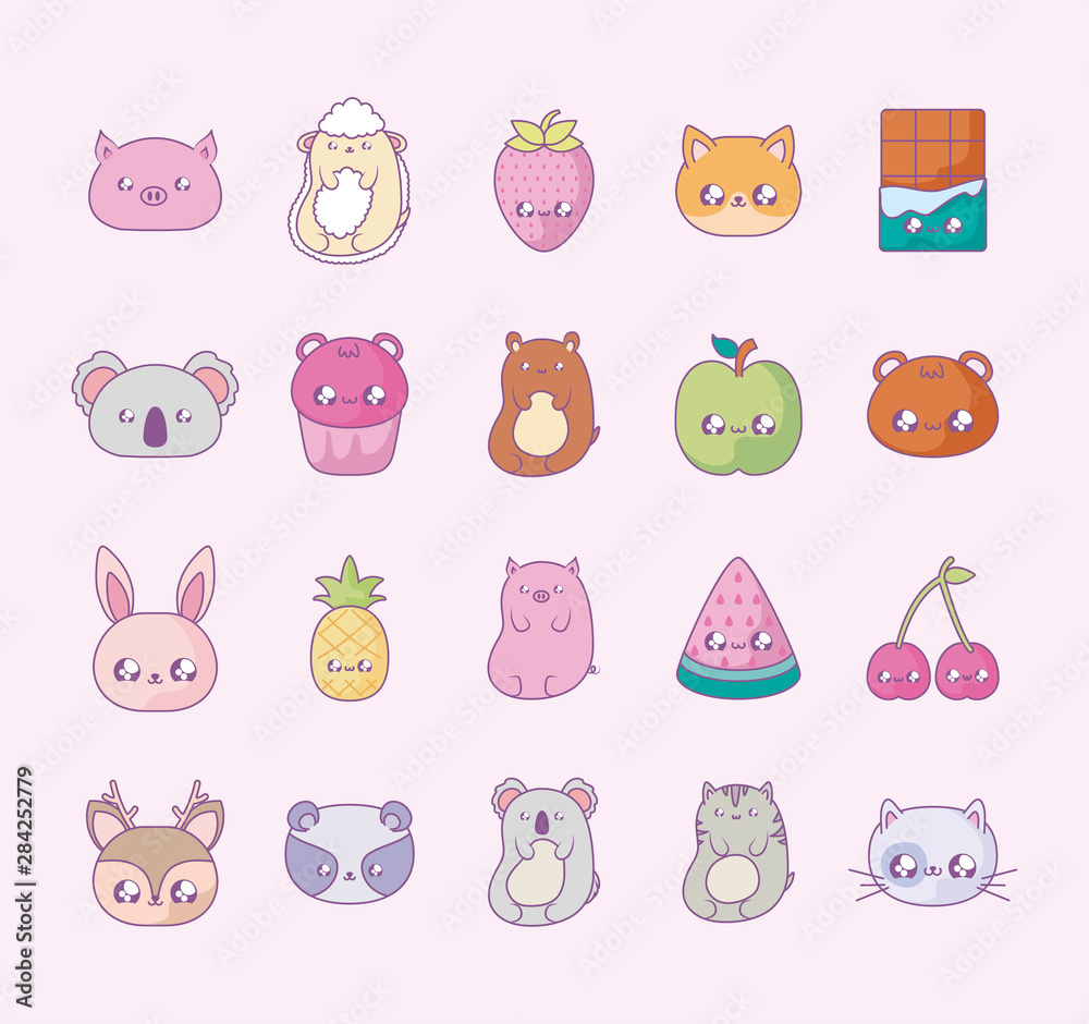 cute set icons style kawaii cute set icons style kawaii