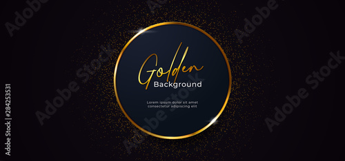 golden sparkling ring circle with gold glitter decoration effect on dark blue background vector illustration. beautiful elegant badge template design