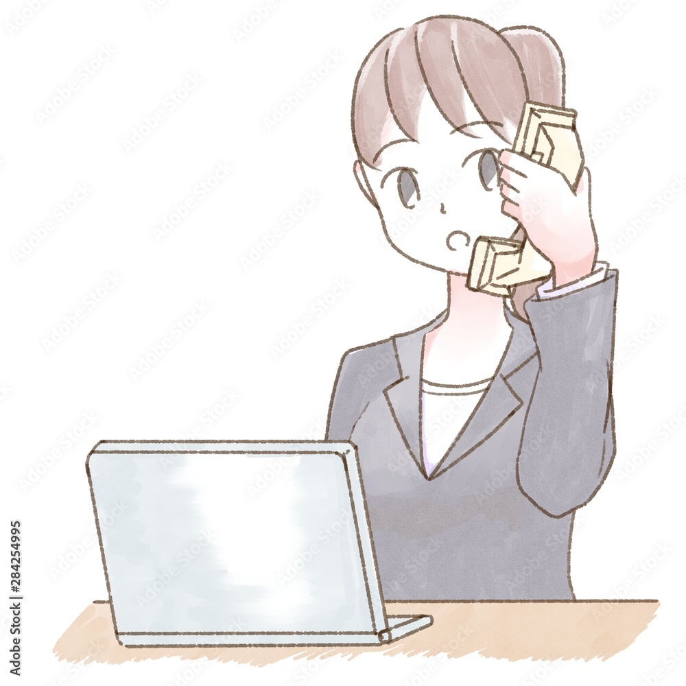 水彩 人物 デスクワーク 女性