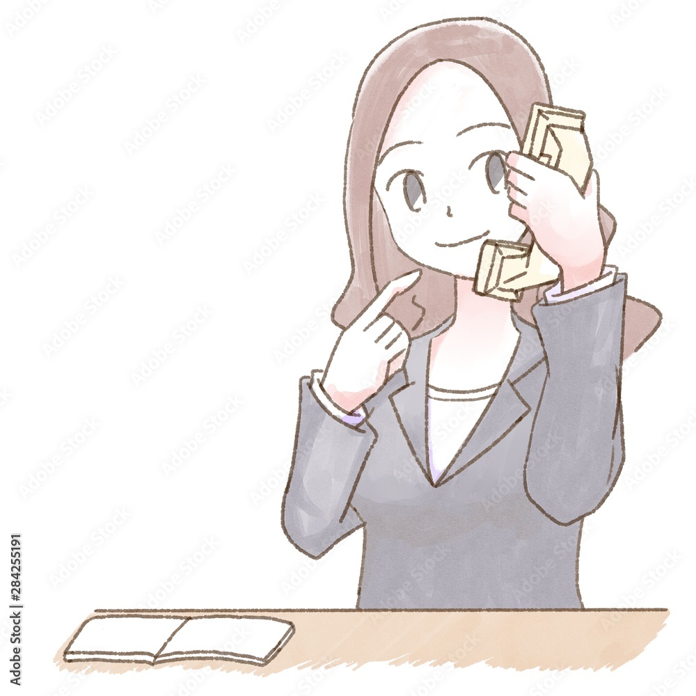 水彩 人物 デスクワーク 女性