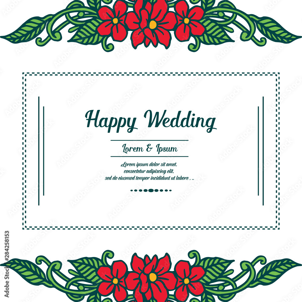 Design romantic ornament flower frame, vintage greeting card happy wedding. Vector