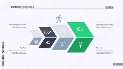 Four steps process chart slide template. Business data. Option, diagram, design. Creative concept for infographic, presentation. Can be used for topics like marketing, strategy, economics.