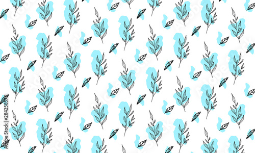 Hand drawn grass leaves seamless pattern for retro & vintage background Vector Illustration