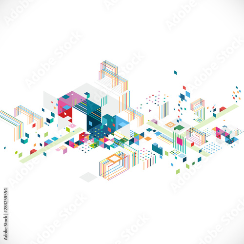 Abstract creative geometrical architect and city concept with colorful graphic and triangle, line, color decoration, vector illustration