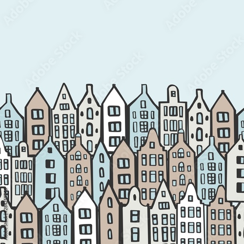 Vector background with hand drawn houses. Sketch  illustration.