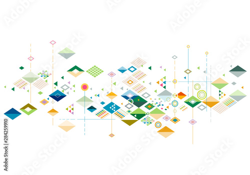 Abstract colorful and creative geometric with a variety of graphic and pattern on white. Corporate business or technology identity design, online presentation website element, vector illustration