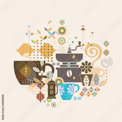 Coffee illustration concept with mix graphic and variety geometric for corporate business, decoration, website, corporate business, leaflet, cover, brochure, flyer, poster layout. vector illustration