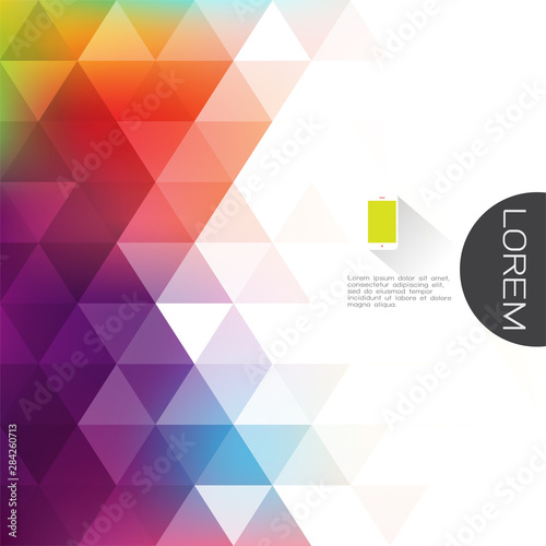 colorful transparency and fade triangle background with white space on beside for text. Modern background for business or technology presentation. vector illustration