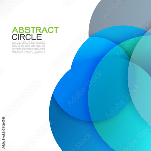 Colorful overlapping circle on white. Geometric futuristic abstract background with white space on beside for text. Modern background for business or technology presentation. vector illustration