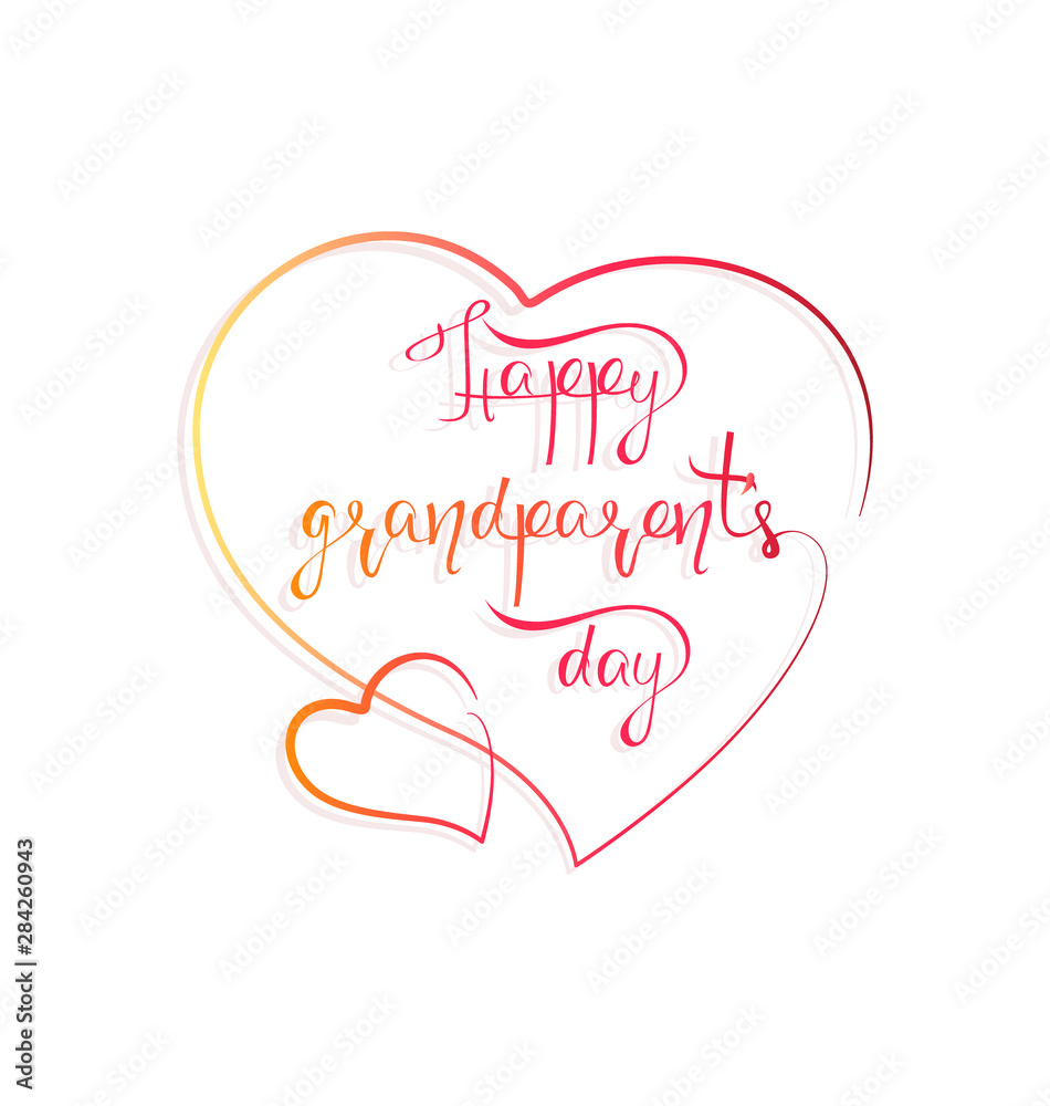 Happy Grandparents Day! Hearts. Hand drawn lettering. Best grandfather and grandmother! Happy grandparents calligraphy on white background