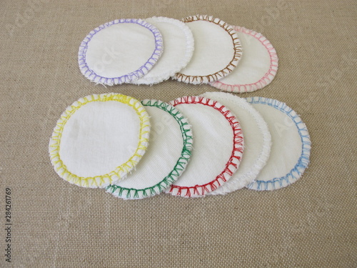 Handsewn, reusable, washable cotton cosmetic pads - makeup removal pads for facial cleansing