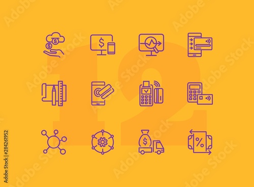 Payment line icon set. Income, smartphone, credit card, POS terminal. Business concept. Can be used for topics like online transaction, contactless cards, banking