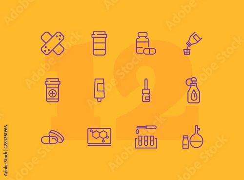 Pharmacological products icon set. Drugstore concept. Vector illustration can be used for topics like apothecary, pharmaceuticals, medicine
