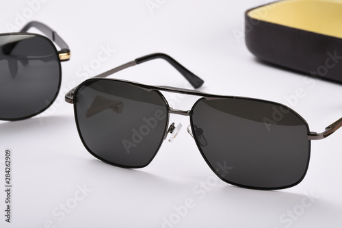 Sunglasses with glasses case isolated on white