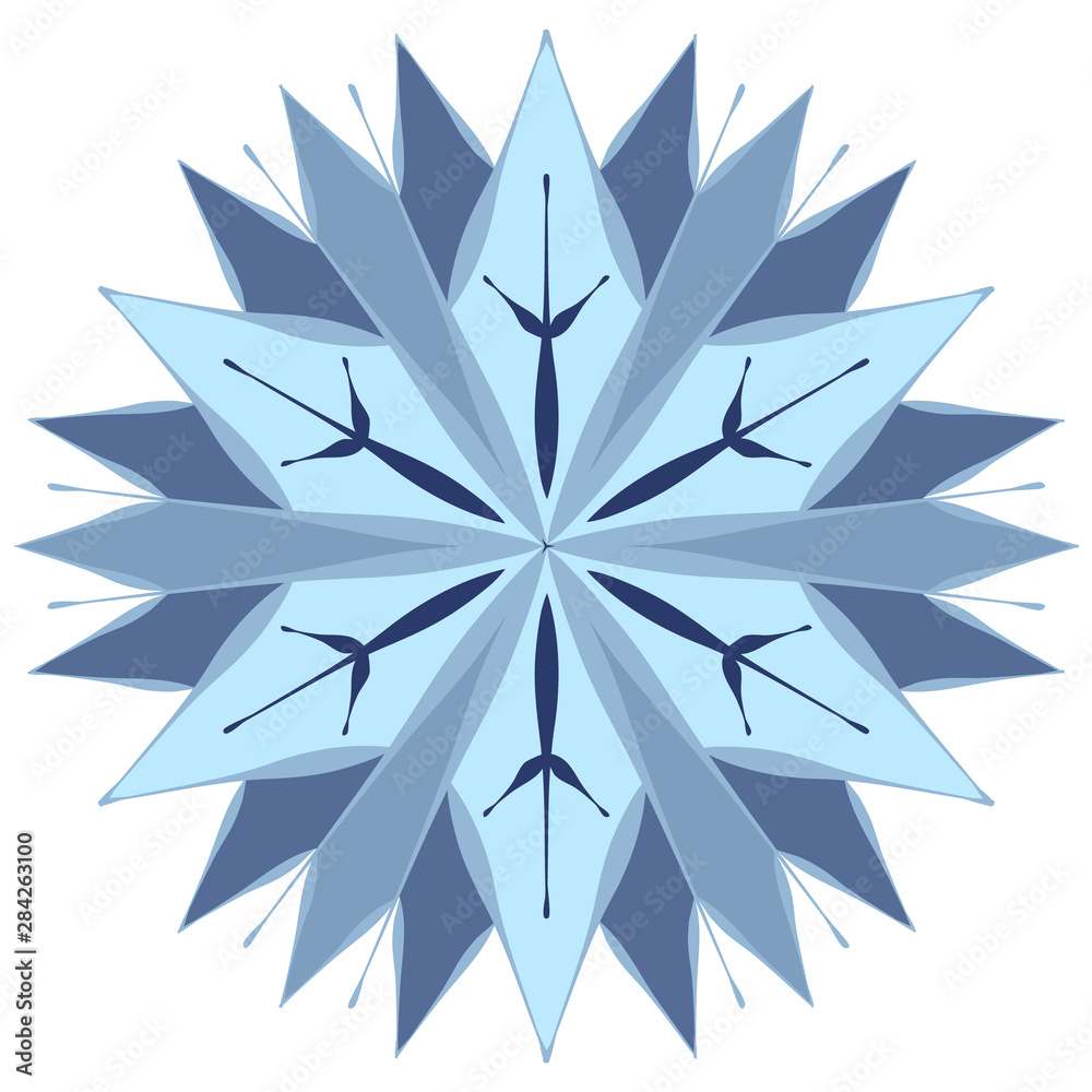 Fototapeta premium Crystal snowflakes for winter design. Logo for christmas, new year. Icon blue on a white background in a flat style. Element for background, texture.