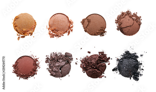 Tablou canvas Broken eyeshadows in trendy shades isolated on white background