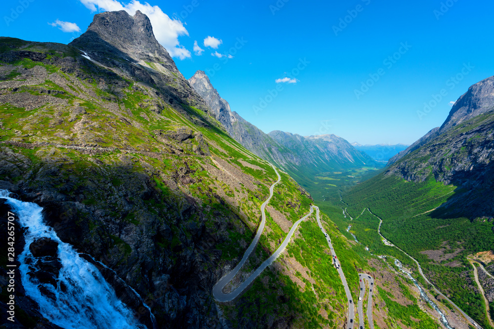 Naklejka premium Trollstigen or Trolls Path is a serpentine mountain road