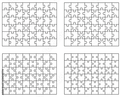 Vector illustration of four different white puzzle, separate pieces