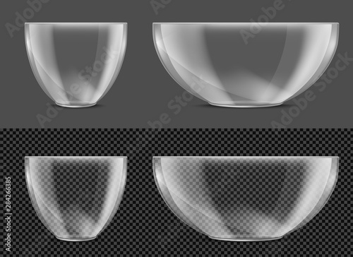 Glass transparent salad bowl. Vector realistic image