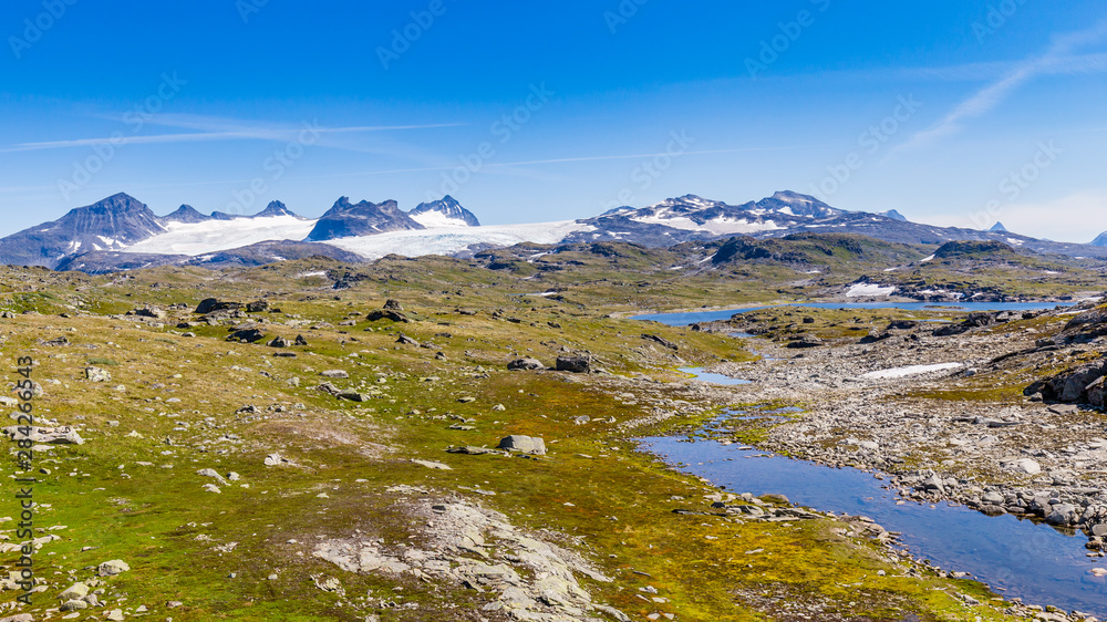 Panoramic view along National scenic route Sognefjellet between Skjolden and Lorn in Sogn og Fjordane in Western Norway.