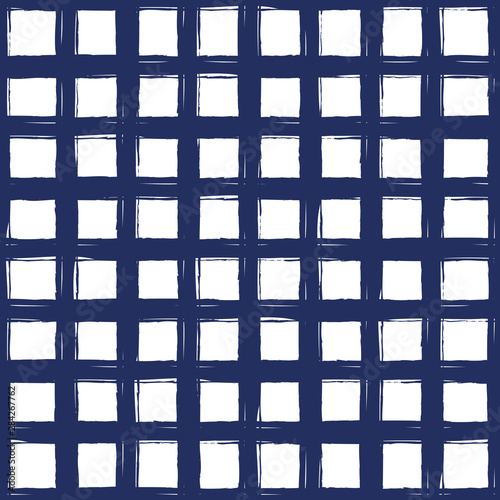 Seamless nautical pattern with hand painted brush strokes, geometric cage background.