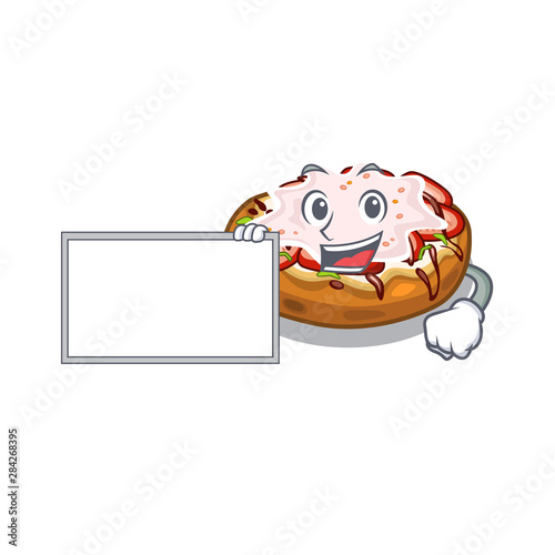 With board bruschetta served above the mascot board