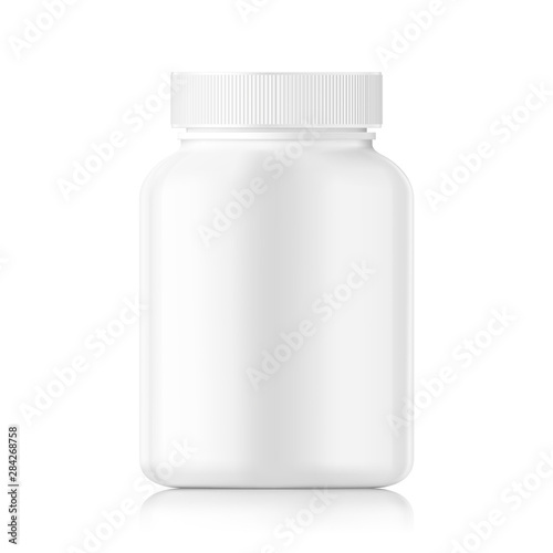 Plastic bottle mockup isolated on white background. Can be used for medical, cosmetic. Vector illustration. EPS10. 