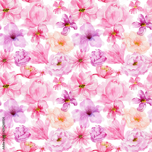 Watercolor seamless pattern with flowers, bohemian watercolour decoration pattern. Design for invitation, wedding or greeting cards
