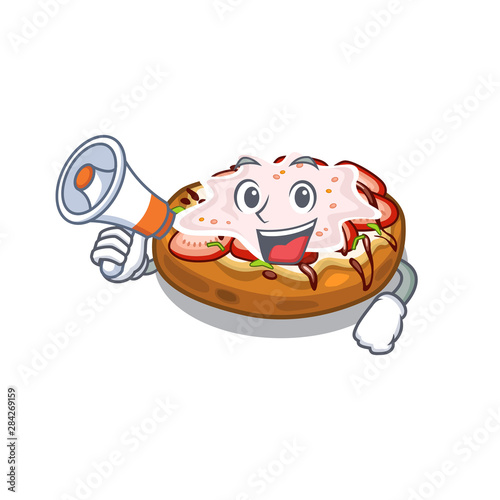 With megaphone bruschetta served above the mascot board
