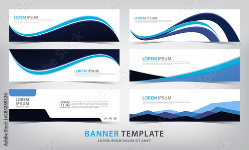 set of six abstract blue web banner templates, vector illustration