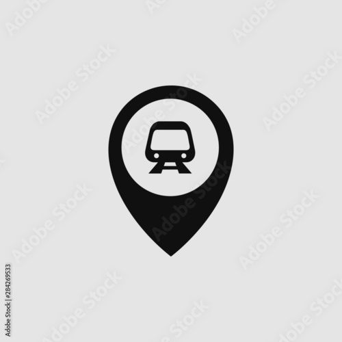 Subway metro train in gps location marker pin icon vector concept. Tram station location icon concept. 