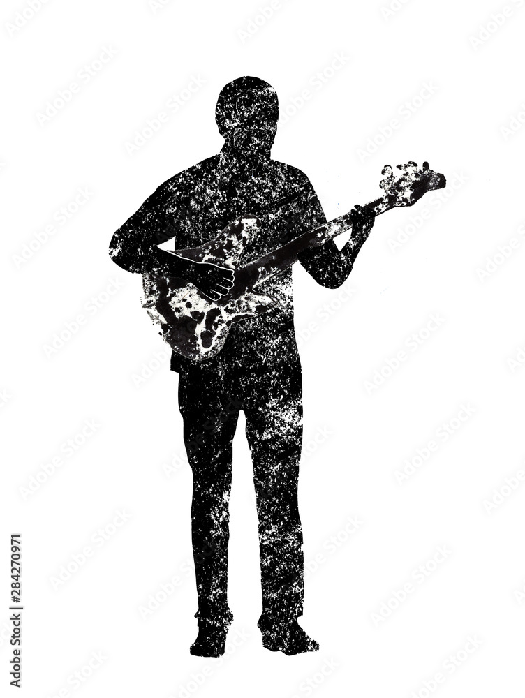 guitar player, musical instruments, black and white graphics, abstraction