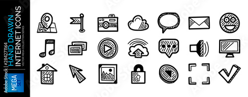 Set of hand drawn internet icons, web concepts isolated on white