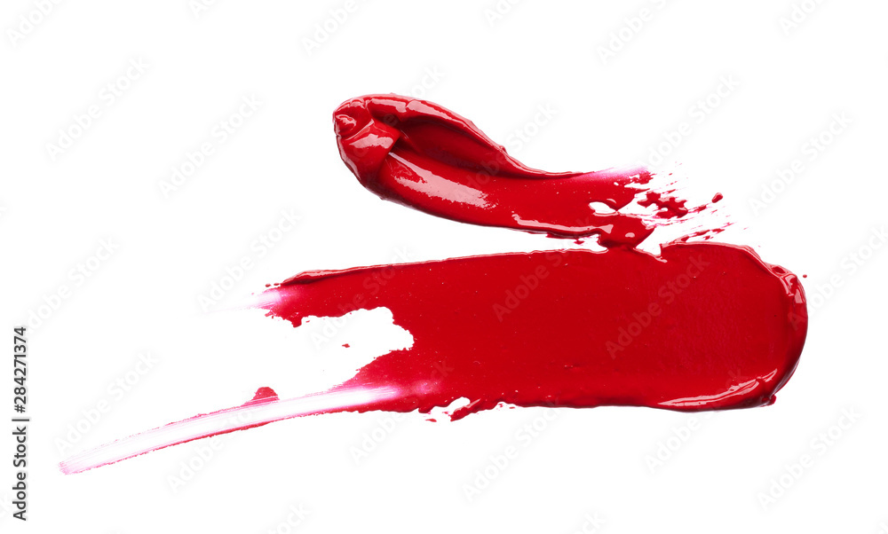 Smear and texture of red lipstick or acrylic paint isolated on white background. Smear and texture of red lipstick or acrylic paint isolated on white background.