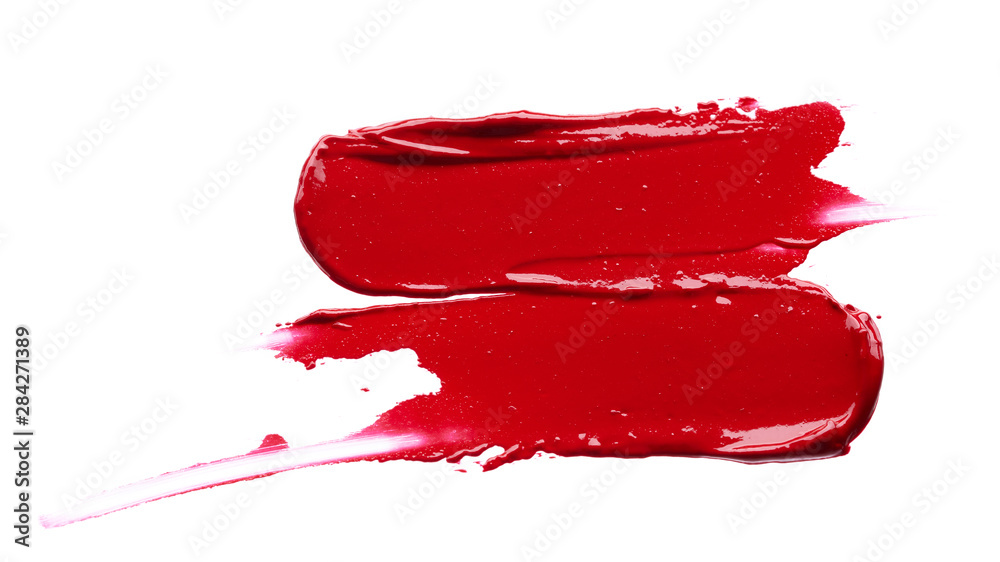 Smear and texture of red lipstick or acrylic paint isolated on white background. Smear and texture of red lipstick or acrylic paint isolated on white background.
