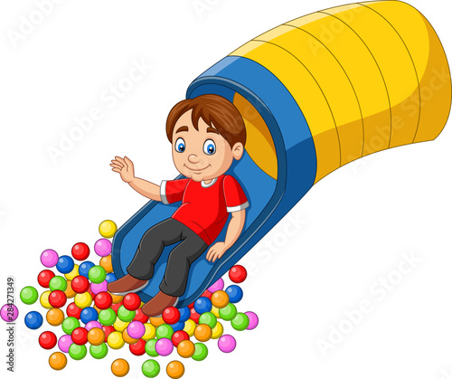 Cartoon happy boy playing in the playground