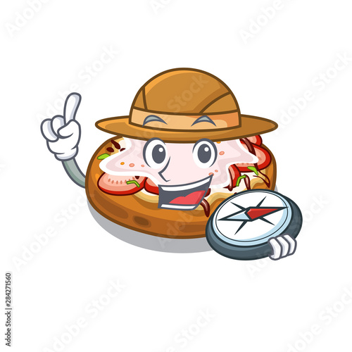 Explorer bread bruschetta above cartoon wooden table