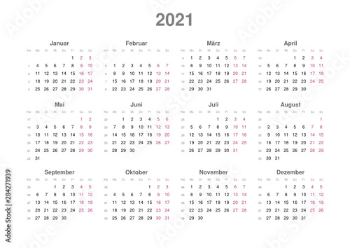 Kalender 2021  Querformat  Montag bis Sonntag