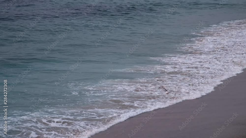 Blue wave is splashing on sandy beach. Relaxing, chilling atmosphere Blue wave is splashing on sandy beach. Relaxing, chilling atmosphere