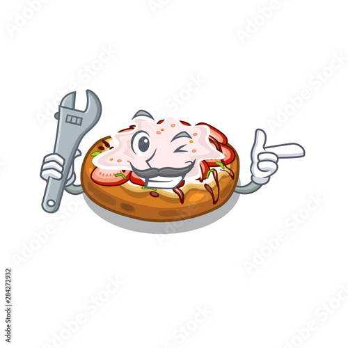 Mechanic bruschetta isolated with in the character