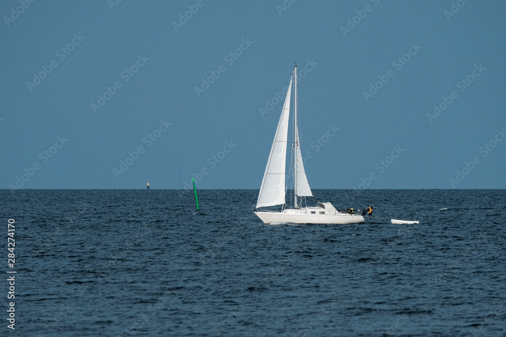 White Sailing Boat on the Baltic Sea