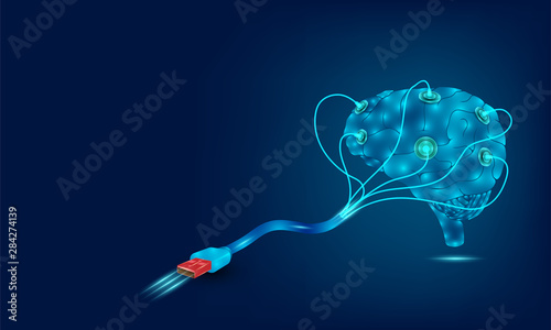 brain interfaces technology plug and play transfer data to device. vector illustration eps10