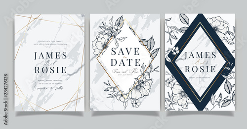 Black and Golden Luxury Wedding Invitation, floral invite thank you, rsvp modern card Design in white peony and marble with  leaf greenery  branches decorative Vector elegant rustic template