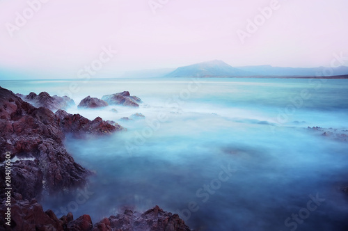 Indian ocean, coral reef. Good evening on the coast. long exposure.
