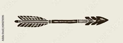 Hand Draw silhouette Ethnic Indian Arrow. Vector Illustration of Tribal Arrows Isolated on White Background