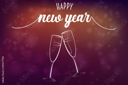 Bokeh Neujahrsgruß 2020 mit Sektgläsern